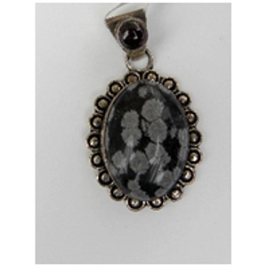 Oval Snowflake Obsidian-Garnet 925 Sterling Pendant