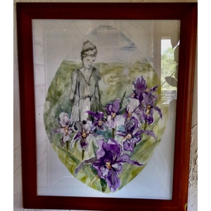 Lady Statue with Purple Irises