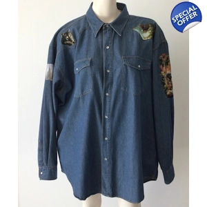 Forest Animals Handpainted Denim Long Sleeve Shirt