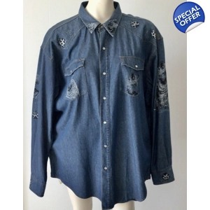 Wolf Handpainted Denim Long Sleeve Shirt