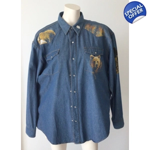 Bear Handpainted Denim Long Sleeve Shirt