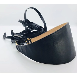 Black Leather Belt with Straps