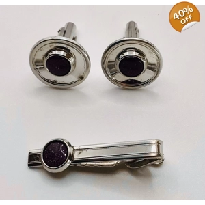 Shields Sterling Silver Cufflinks/Tie Clip Set with Geode