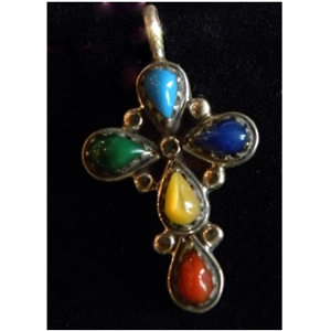 5 Stone & Sterling Cross Pendant