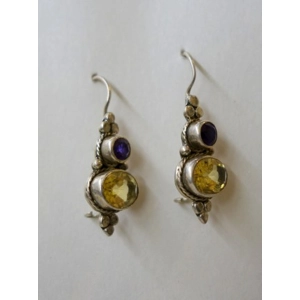 Sterling 925 Citrine & Amethyst European Hook Earrings