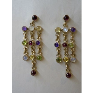 Sterling Chain 11 Mixed Gem Stone Stud Earrings Garnet Cit..