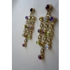 Sterling Chain 11 Mixed Gem Stone Stud Earrings Garnet Citrine Moonstone Iolite Amethyst Peridot Yellow & Blue Topaz