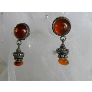 Sterling & India Amber Cabochon Post Earrings