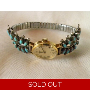 Old Pawn Sterling & Turquoise Petit Point Watch Cuff