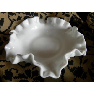 Fenton White Milk Glass Hobnail Ruffled Edge Nut Candy Dish