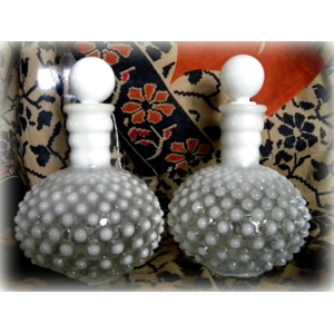 Hobnail French Opalescent Pair of Cologne Bottle with Stop..