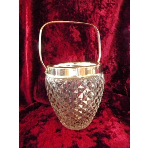 Fostoria Pressed Glass Ice Bucket Silver Plate Rim