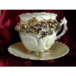 Very Unusual Footed Victorian Tea Cup & Saucer