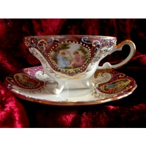 Hand Painted 3 Footed Fuchsia Tea Cup & Saucer
