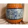 Antique Blue & Brown Relief Majolica Biscuit Barrel, Pitcher & Mugs