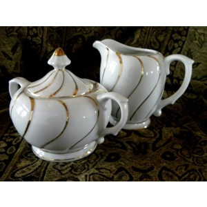 Sadler Gold Trimmed Cream & Sugar Set H.P. White
