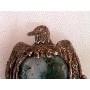 Antique Chrysocolla & Sterling Eagle Pendant/Brooch
