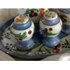 6 Piece Porcelain Lusterware Condiments S&P Tray with Mustard Compote & Vinegar Cruet
