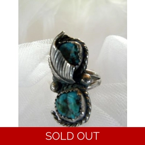 Old Pawn Turquoise & Sterling Hand Carved Ring