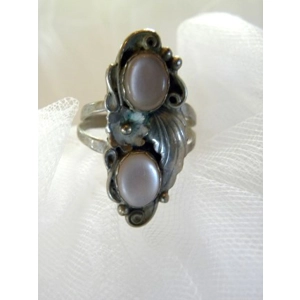 Pink Mother of Pearl & Sterling Ring Signed 