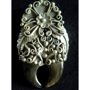 Sterling & Bear Claw Scrolled Floral Pendant signed 