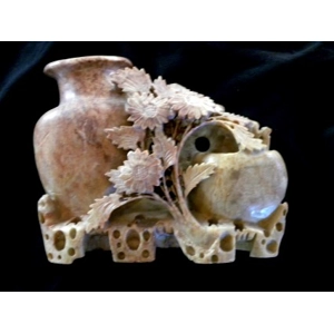 Chinese Hand Carved Soapstone Vase/Brush Pot w/ Pierced Lotus Flowers