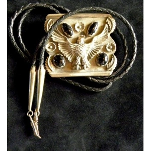 Old Pawn Silver & Onyx Eagle Bolo Tie - Silver Clips Signe..