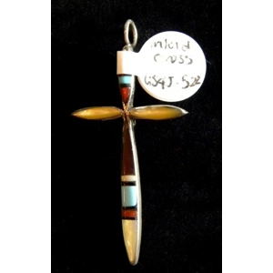 Zuni Sterling Silver Inlaid Cross Signed 
