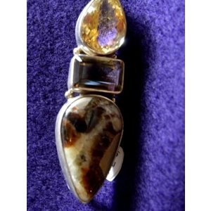 Seplarian Nodule, Smoky Quartz, Citrine & "925" Sterling Pendant