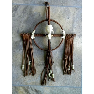 Fringed & Leather Wrapped Medicine Wheel & Wild Cat Skull ..
