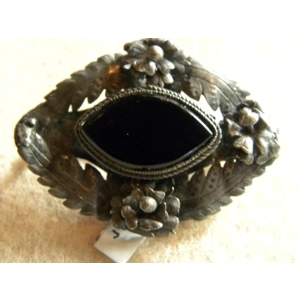 Antique Jet & Silver Hand Crafted Brooch