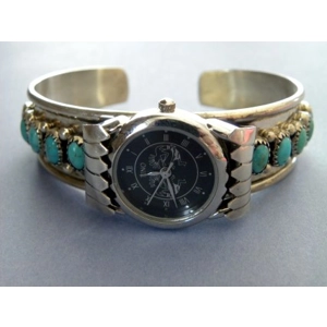 Navajo Handmade Kingman Turquoise & Sterling Silver Watch ..