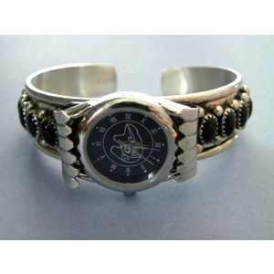 Vintage Navajo Onyx & Sterling Silver Watch Cuff