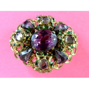 Vintage Amethyst with Crystals Brooch Pin