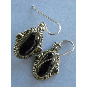 Sterling 925 & Onyx Hook & Ball Earrings 