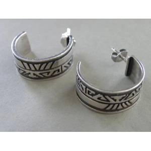 Sterling Silver Band Earrings Signed Calvin Begay 5