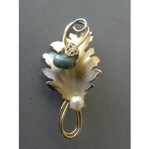 Gold Leaf Pin with Pearl and Aventurine