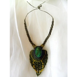 Tibetan Jute Woven Green Turquoise Necklace