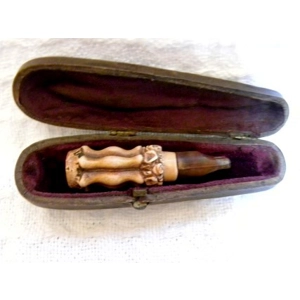Victorian Hand Carved Ivory or Bone Cigar Holder & Case