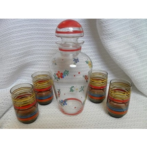 Retro Decanter with Stopper & 4 Glasses