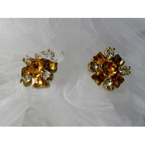 Topaz and Crystal Earrings 1940's Gold Metal 