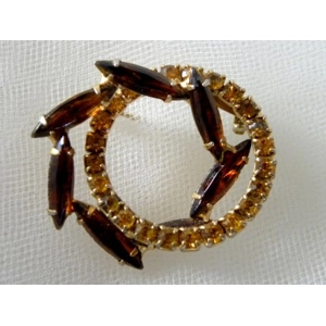 Topaz & Citrine Color Rhinestone in Gold Metal Brooch