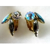 Vintage Aurora Borealis Rainbow Iridescent AB Rhinestone Clip On Earrings