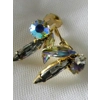 Vintage Aurora Borealis Rainbow Iridescent AB Rhinestone Clip On Earrings