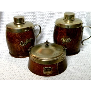 Marine Set of 3 Oak & EPNS Lids Tea Coffee Sugar Set
