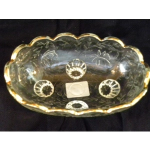 24K Edged Pressed Glass 4 Footed Nut Dish