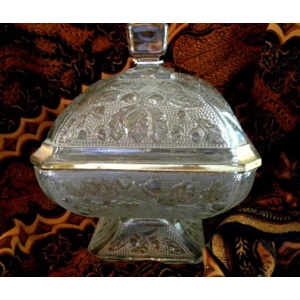 Pressed Glass Acorn Compote w/ Gold Trim