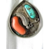 Vintage Old Pawn Stick Coral & Sleeping Beauty Turquoise & Sterling Pendant