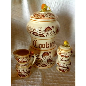 Retro 1950's Set Ceramic Kitchen Canisters Creamy White an..