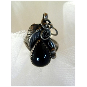 Old Pawn Tear Drop Ebony & Sterling Ring